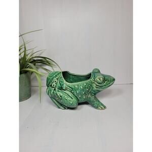 Vintage McCoy Frog Leaf Planter Green MCM Large 50s Repaired